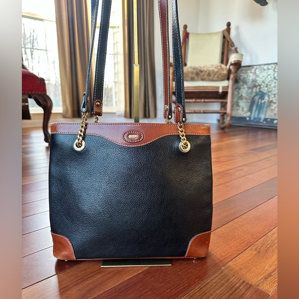BALLY Vintage Black and Brown Genuine Pebbled Leather Tote Bag - Picture 2 of 13